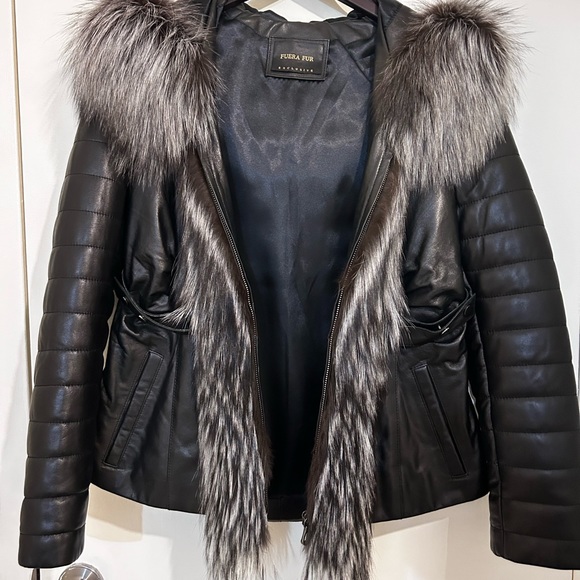 leather jacket natural fox fur - Picture 4 of 5